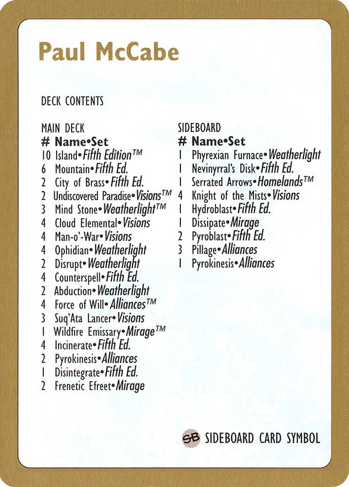 1997 Paul McCabe Decklist Card [World Championship Decks]