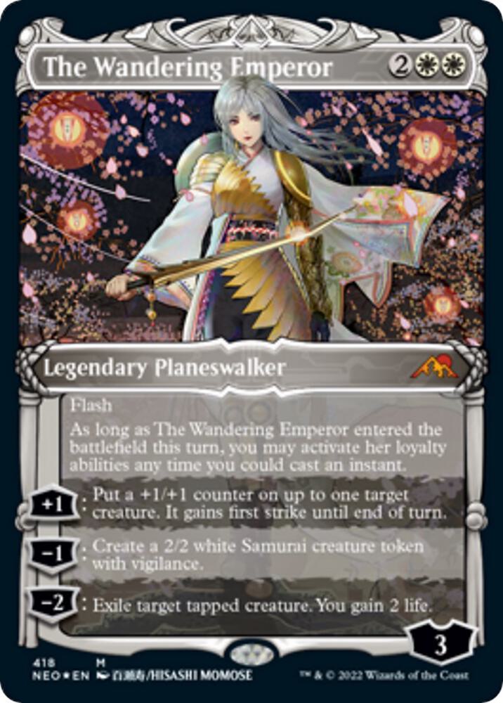 The Wandering Emperor (Showcase) (Foil Etched) (418) [Kamigawa: Neon Dynasty] [Showcase]