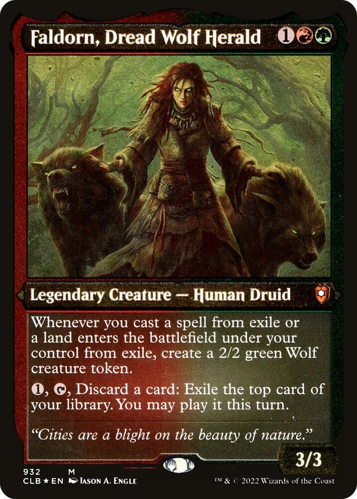 Faldorn, Dread Wolf Herald (Display Commander) - Thick Stock (932) [Commander Legends: Battle for Baldur's Gate] [Etched]
