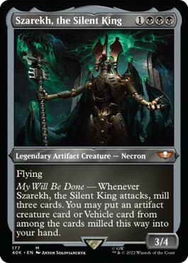 Szarekh, the Silent King (Display Commander) (Surge Foil) - Thick Stock (177) [Warhammer 40,000 Commander] [Etched]