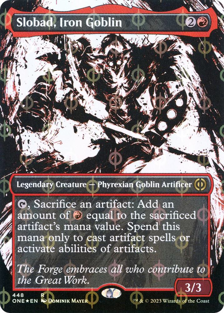 Slobad, Iron Goblin (Showcase) (Step-and-Compleat Foil) (448) [Phyrexia: All Will Be One] [Showcase, Borderless]