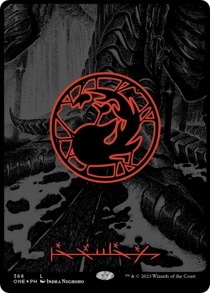 Mountain (Phyrexian) - Full Art (Oil Slick Raised Foil) (368) [Phyrexia: All Will Be One] [Borderless]