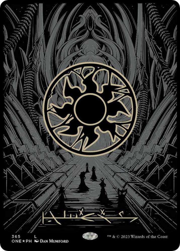 Plains (Phyrexian) - Full Art (Oil Slick Raised Foil) (365) [Phyrexia: All Will Be One] [Borderless]