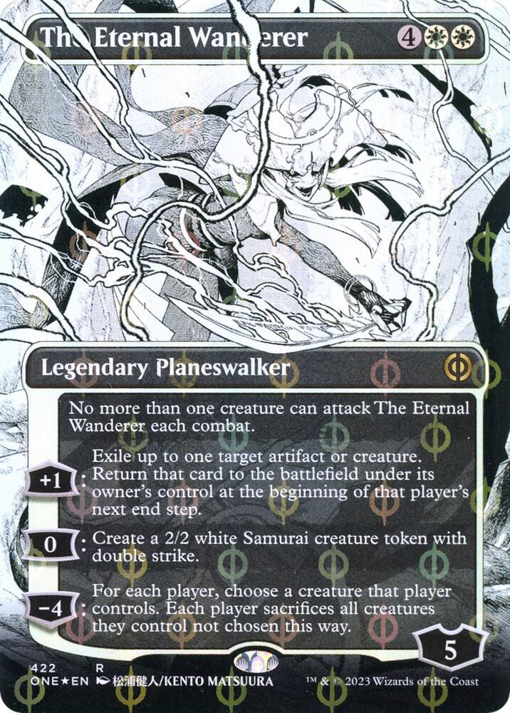 The Eternal Wanderer (Borderless) (Step-and-Compleat Foil) (422) [Phyrexia: All Will Be One] [Showcase, Borderless]