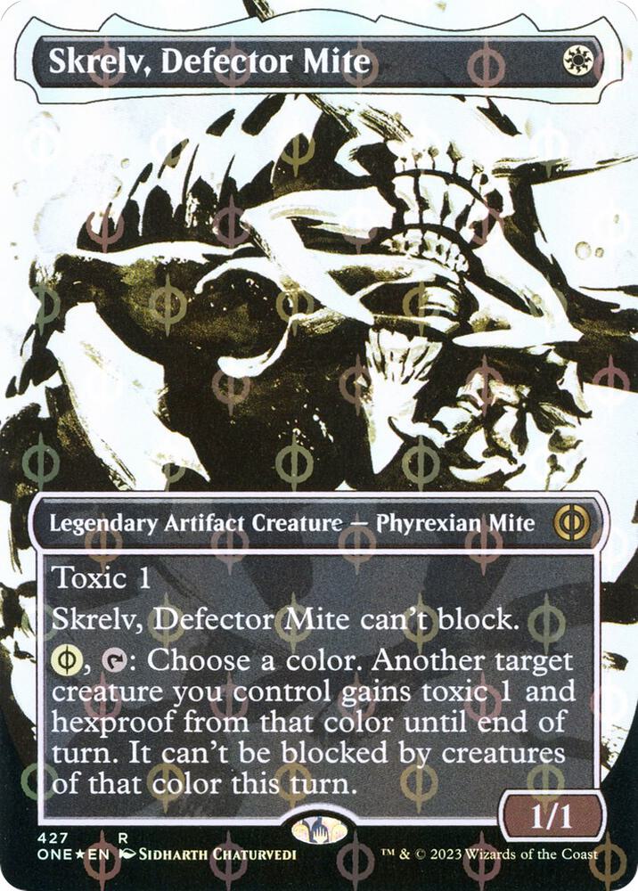 Skrelv, Defector Mite (Showcase) (Step-and-Compleat Foil) (427) [Phyrexia: All Will Be One] [Showcase, Borderless]