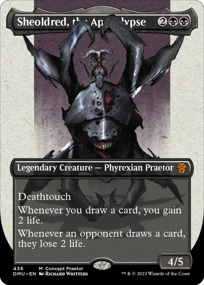 Sheoldred, the Apocalypse (Concept Praetor) (Step-And-Compleat Foil) (436) [Phyrexia: All Will Be One] [Borderless]