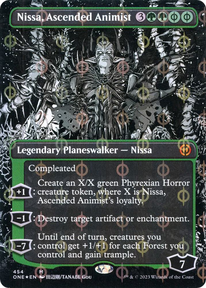 Nissa, Ascended Animist (Borderless) (Step-and-Compleat Foil) (454) [Phyrexia: All Will Be One] [Showcase, Borderless]