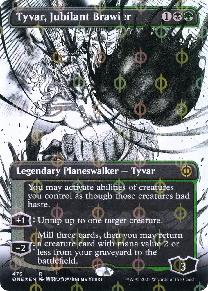 Tyvar, Jubilant Brawler (Borderless) (Step-and-Compleat Foil) (476) [Phyrexia: All Will Be One] [Showcase, Borderless]