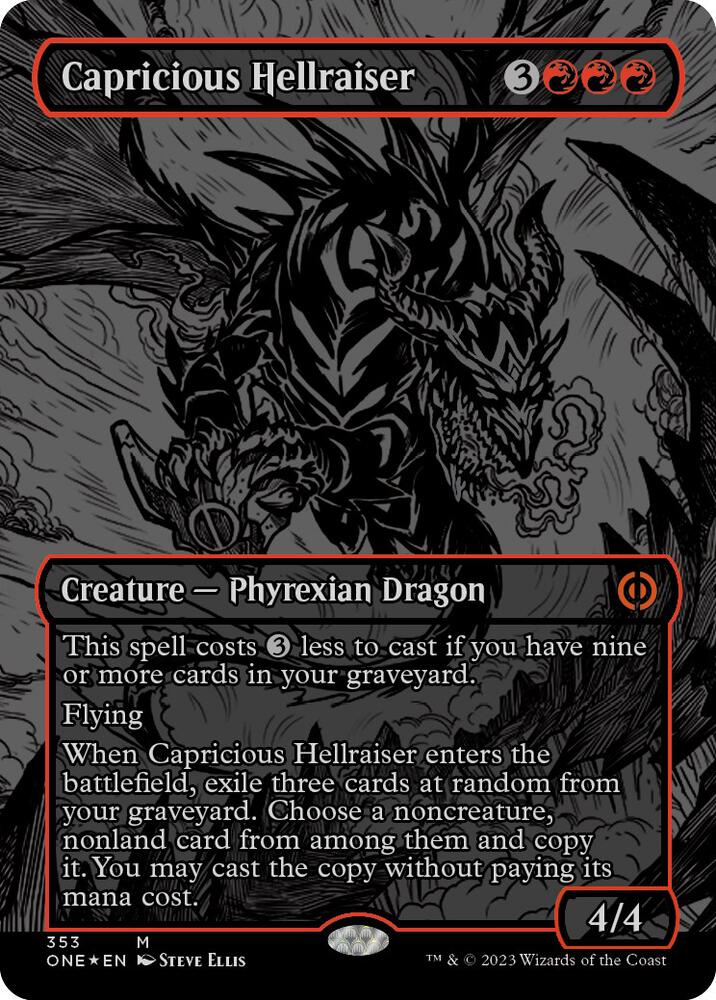 Capricious Hellraiser (Oil Slick Raised Foil) (353) [Phyrexia: All Will Be One] [Borderless]