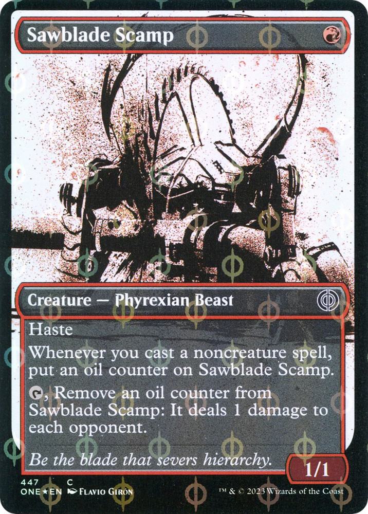 Sawblade Scamp (Showcase) (Step-and-Compleat Foil) (447) [Phyrexia: All Will Be One] [Showcase]
