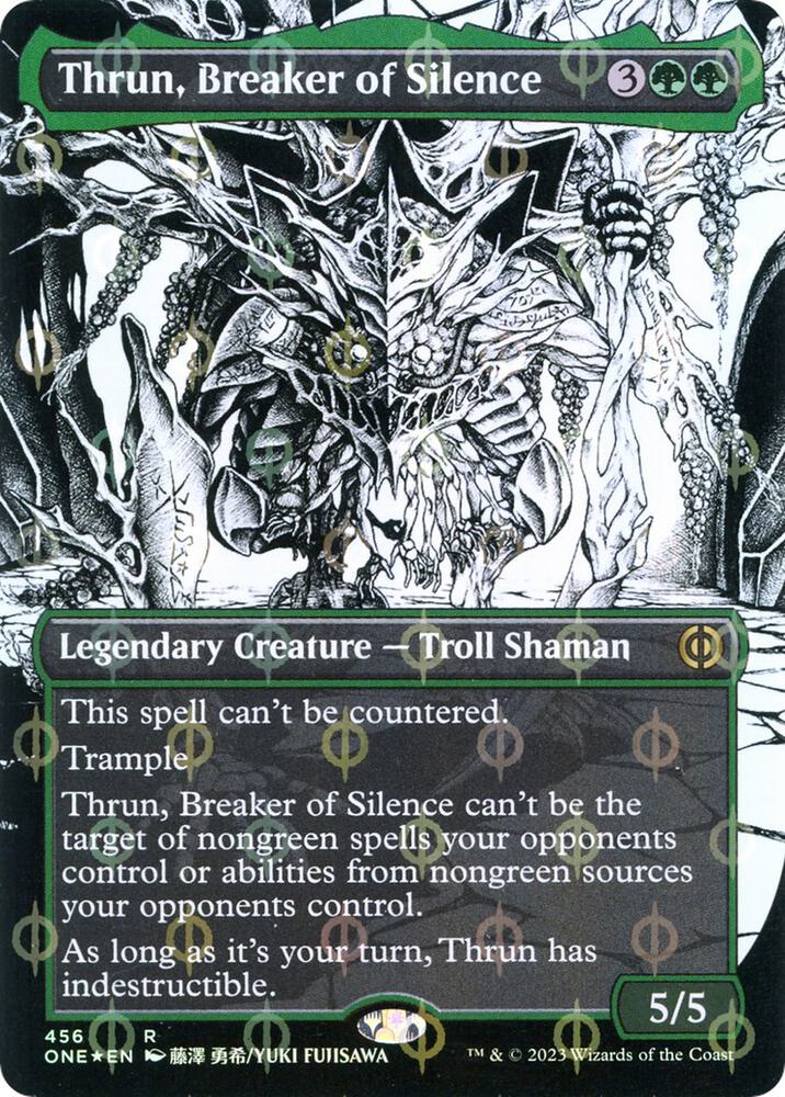 Thrun, Breaker of Silence (Borderless) (Step-and-Compleat Foil) (456) [Phyrexia: All Will Be One] [Showcase, Borderless]