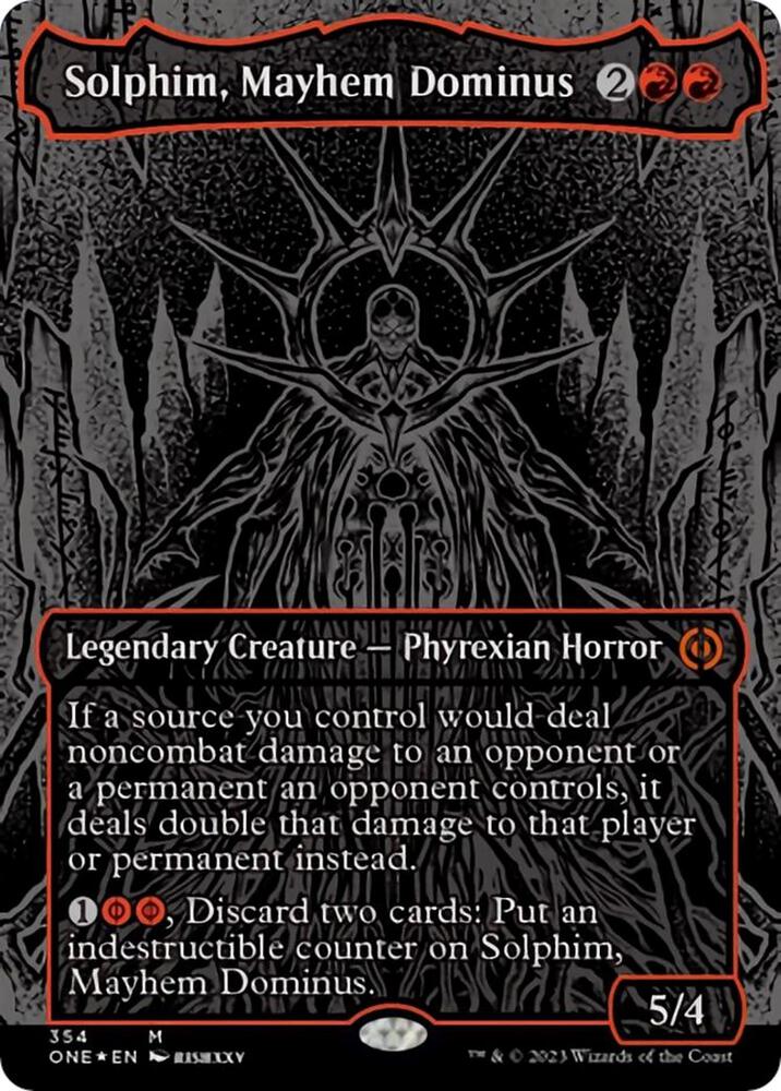 Solphim, Mayhem Dominus (Oil Slick Raised Foil) (354) [Phyrexia: All Will Be One] [Borderless]