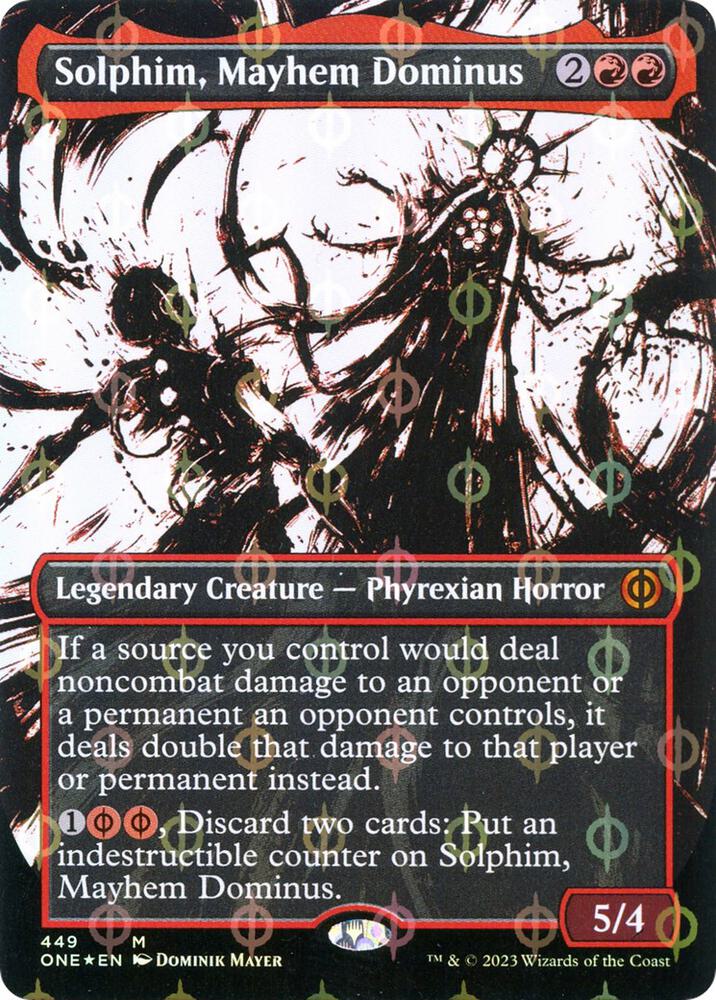 Solphim, Mayhem Dominus (Showcase) (Step-and-Compleat Foil) (449) [Phyrexia: All Will Be One] [Showcase, Borderless]