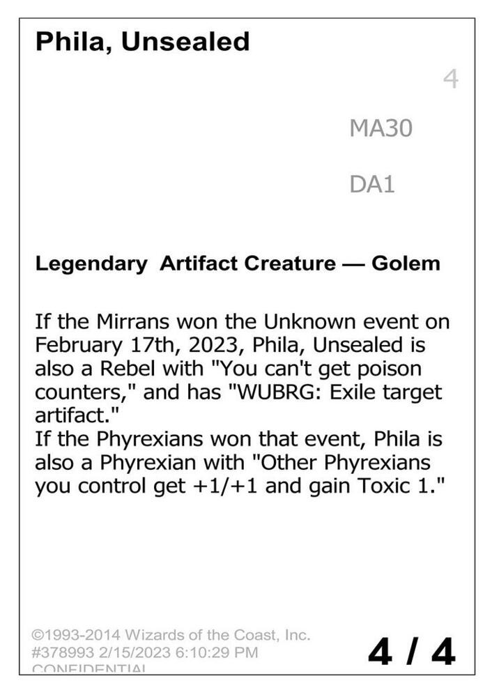 Phila, Unsealed [Un-Known Event Playtest Cards]