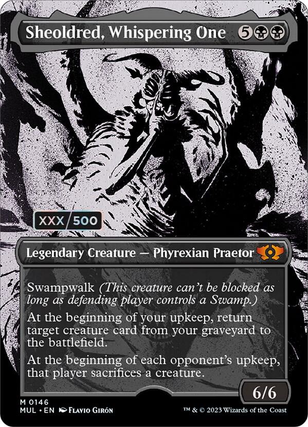 Sheoldred, Whispering One (Serial Numbered) (146) [Multiverse Legends] [Showcase, Borderless]