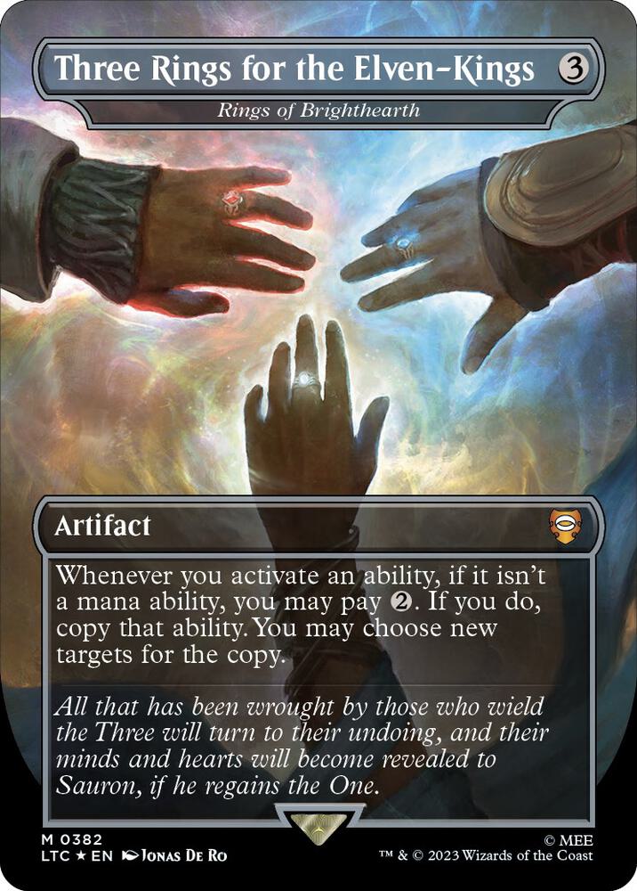 Three Rings for the Elven-Kings - Rings of Brighthearth (Borderless) (Surge Foil) (382) [Tales of Middle-earth Commander] [Borderless]