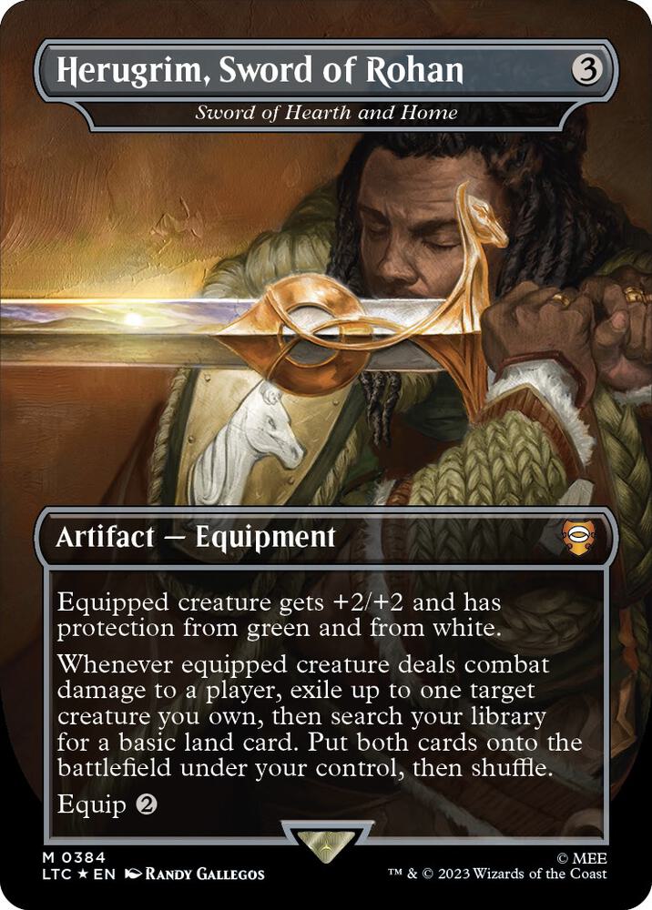 Herugrim, Sword of Rohan - Sword of Hearth and Home (Borderless) (Surge Foil) (384) [Tales of Middle-earth Commander] [Borderless]