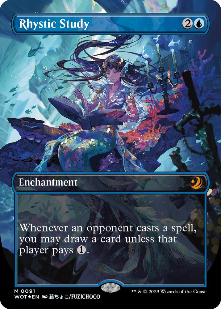 Rhystic Study (Anime Borderless) (Confetti Foil) (91) [Wilds of Eldraine: Enchanting Tales] [Borderless]