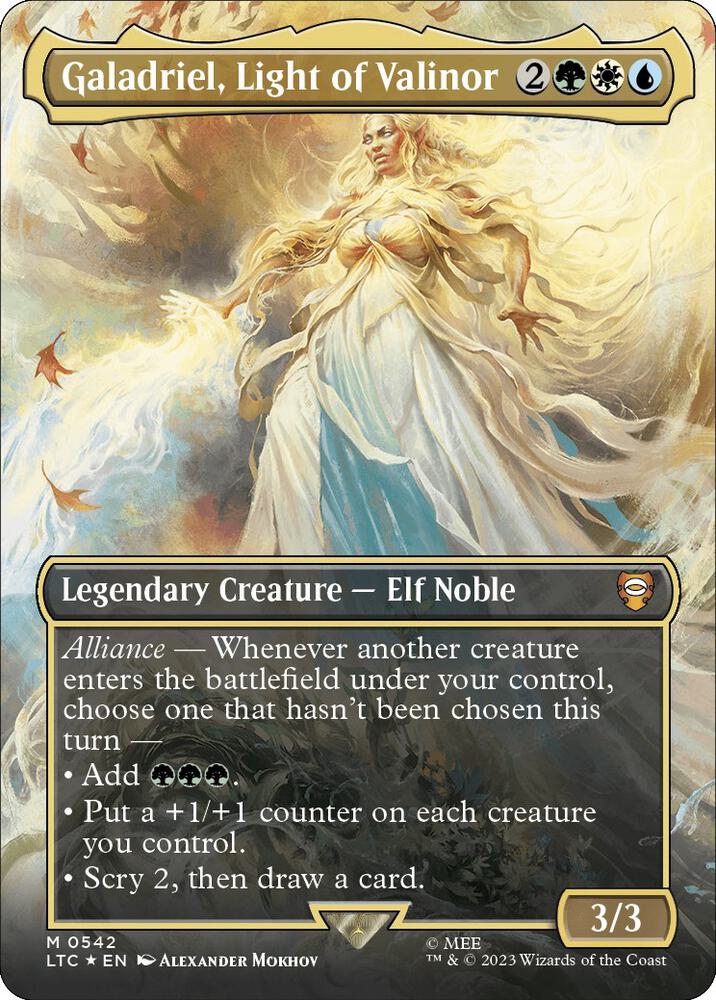 Galadriel, Light of Valinor (Borderless) (Surge Foil) (542) [Tales of Middle-earth Commander] [Borderless]