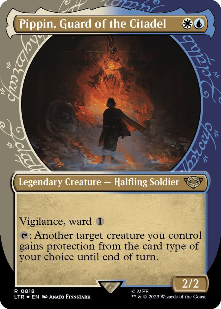 Pippin, Guard of the Citadel (Showcase) (Surge Foil) (818) [The Lord of the Rings: Tales of Middle-earth] [Showcase, Borderless]