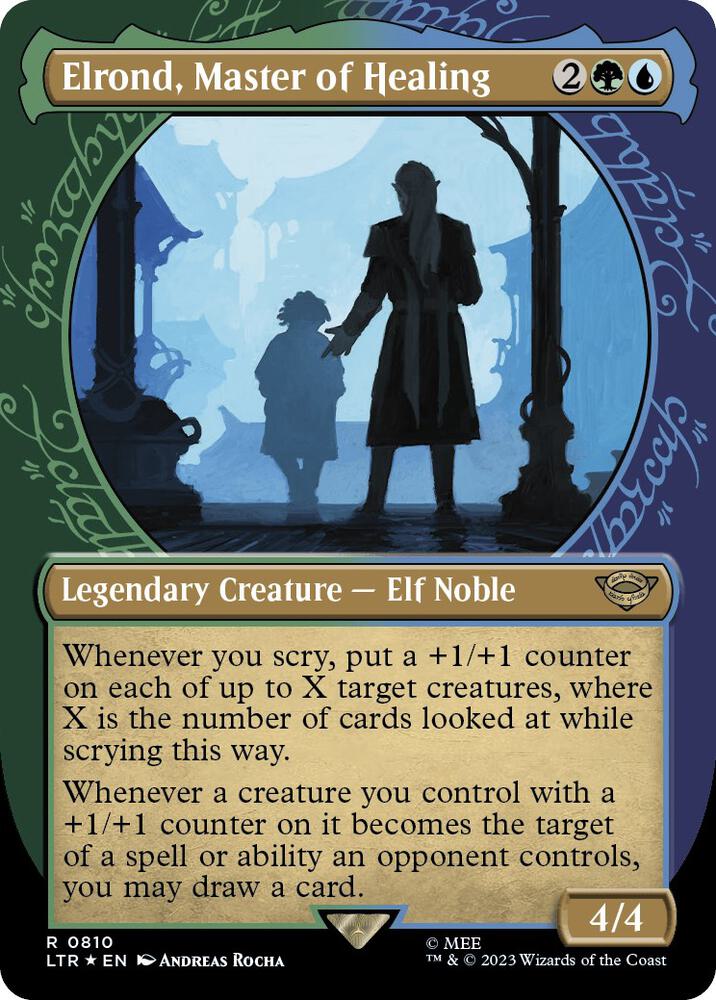 Elrond, Master of Healing (Showcase) (Surge Foil) (810) [The Lord of the Rings: Tales of Middle-earth] [Showcase, Borderless]