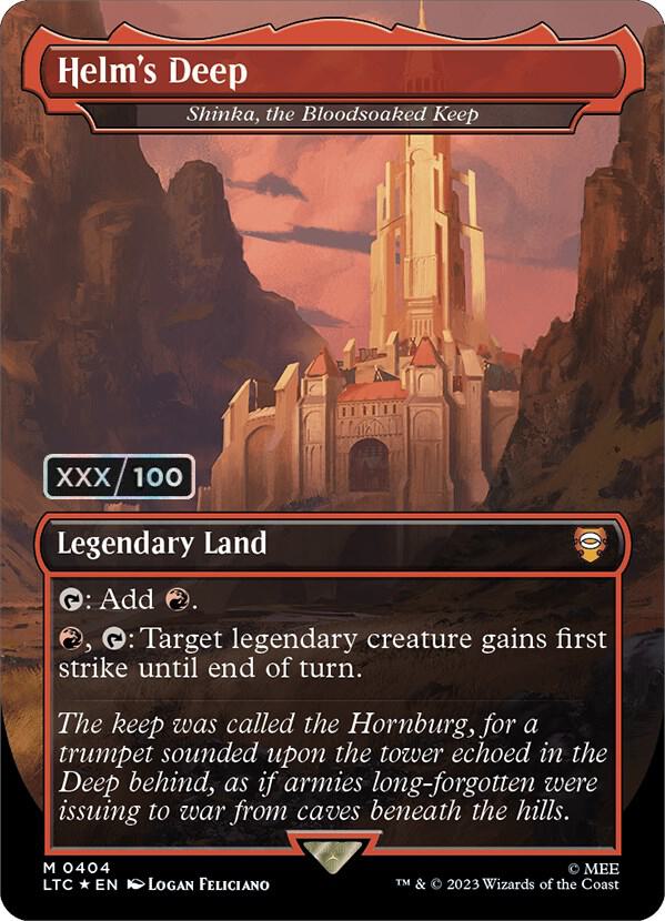 Helm's Deep - Shinka, the Bloodsoaked Keep (Borderless) (Serial Numbered) (404) [Tales of Middle-earth Commander] [Borderless]