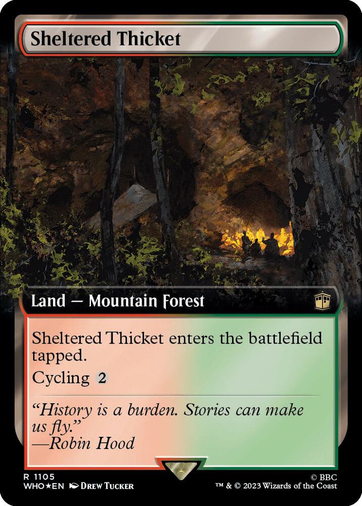 Sheltered Thicket (Extended Art) (Surge Foil) (1105) [Doctor Who] [Extended Art]