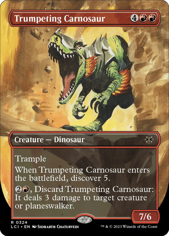 Trumpeting Carnosaur (Borderless) (324) [The Lost Caverns of Ixalan] [Borderless]
