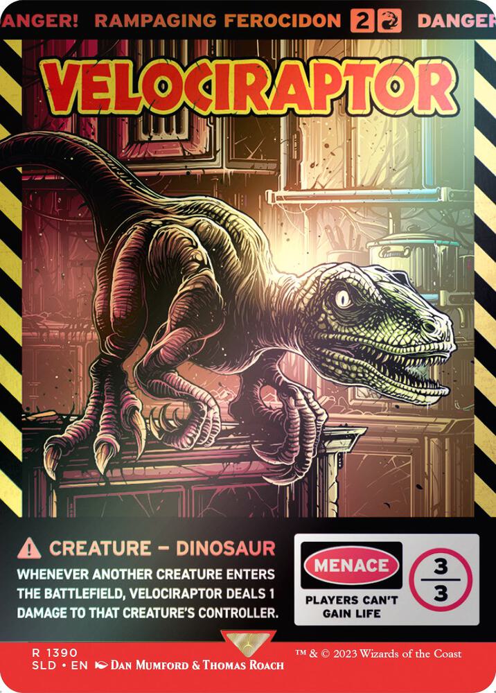 Velociraptor - Rampaging Ferocidon (Rainbow Foil) (1390) [Secret Lair Drop] [Full Art, Borderless]