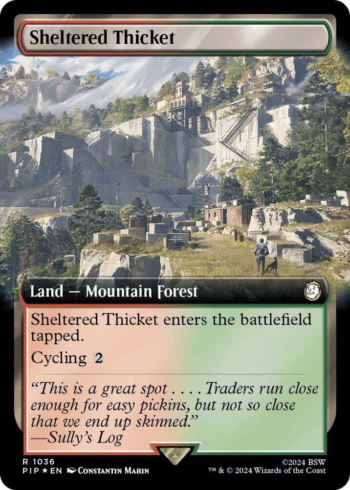 Sheltered Thicket (Extended Art) (Surge Foil) (1036) [Fallout] [Extended Art]