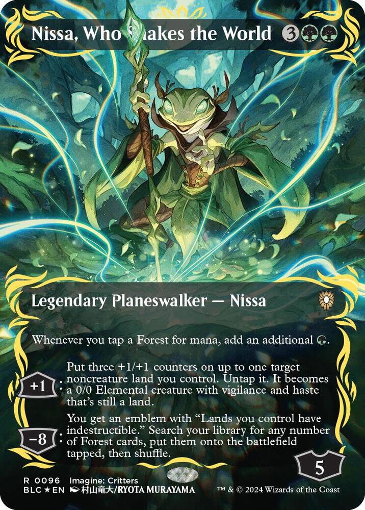 Nissa, Who Shakes the World (Borderless) (Raised Foil) (96) [Bloomburrow Commander]