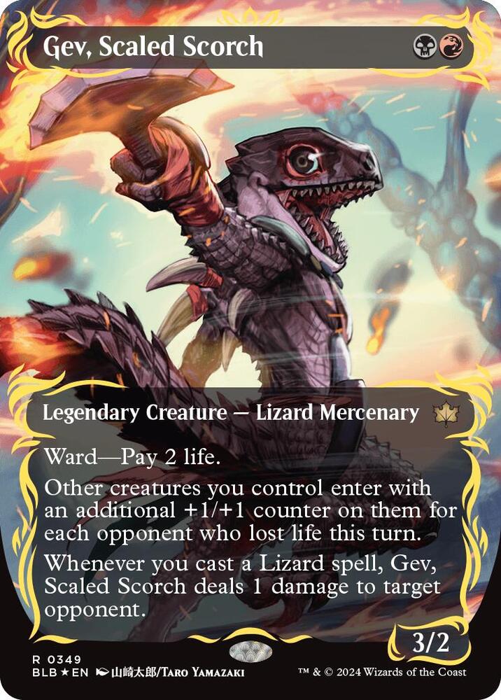 Gev, Scaled Scorch (Borderless) (Raised Foil) (349) [Bloomburrow]