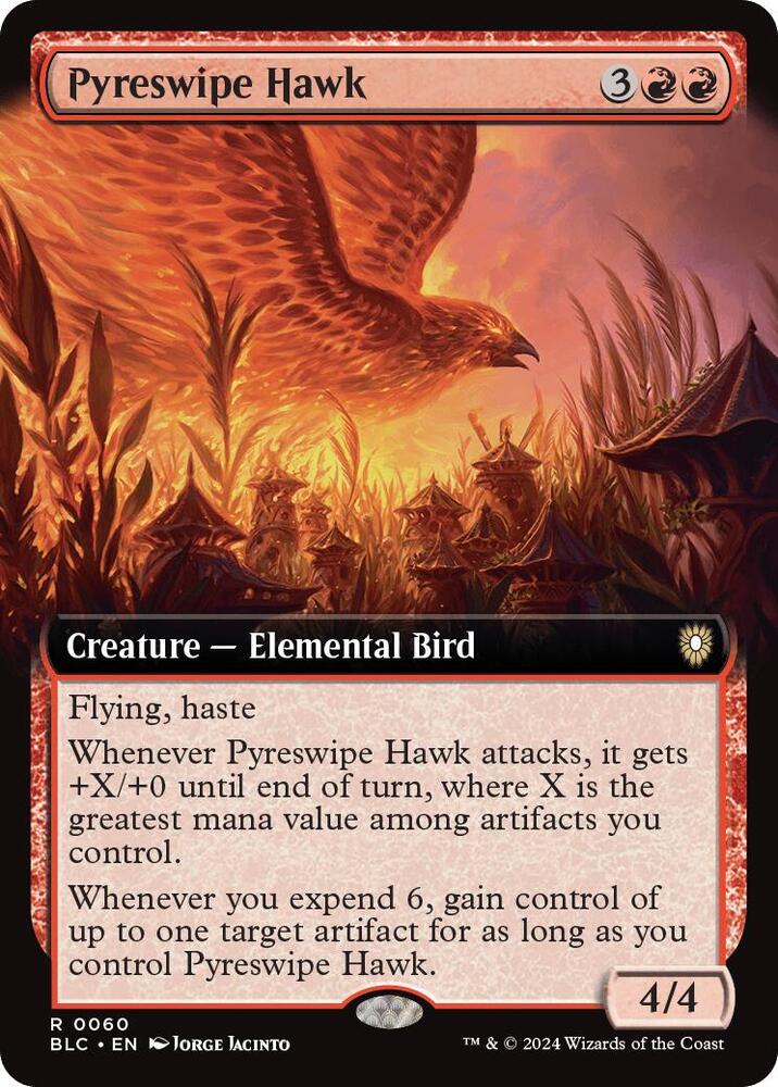 Pyreswipe Hawk (Extended Art) (60) [Bloomburrow Commander]