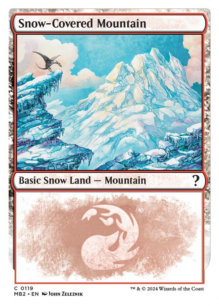 Snow-Covered Mountain (White Border) (119) [Mystery Booster 2]