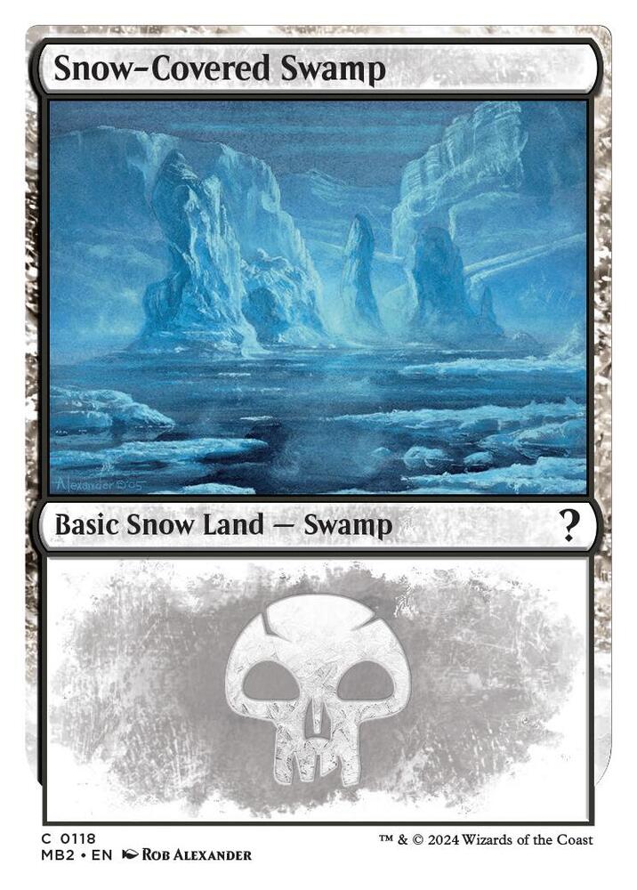 Snow-Covered Swamp (White Border) (118) [Mystery Booster 2]