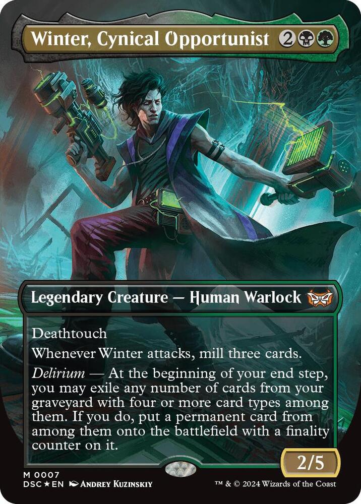 Winter, Cynical Opportunist (Borderless) (7) [Duskmourn: House of Horror Commander]