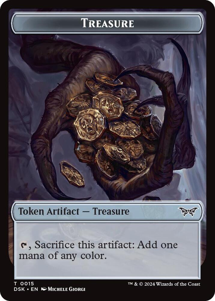 Treasure // Manifest Double-Sided Token (15 // 18) [Duskmourn: House of Horror]