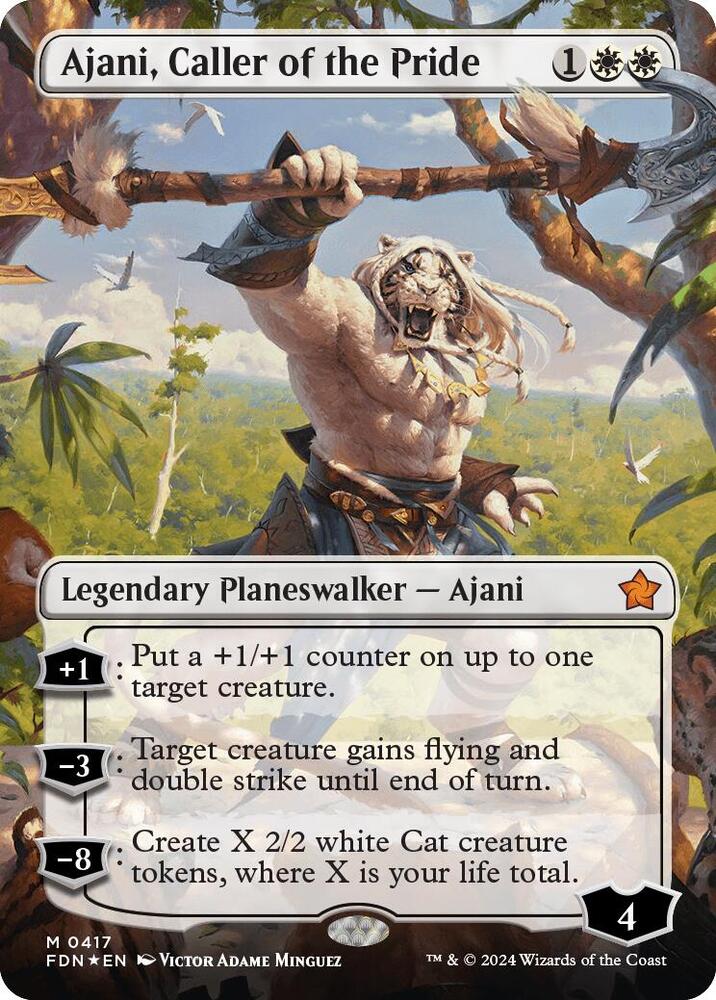 Ajani, Caller of the Pride (Borderless) (Mana Foil) (417) [Foundations]