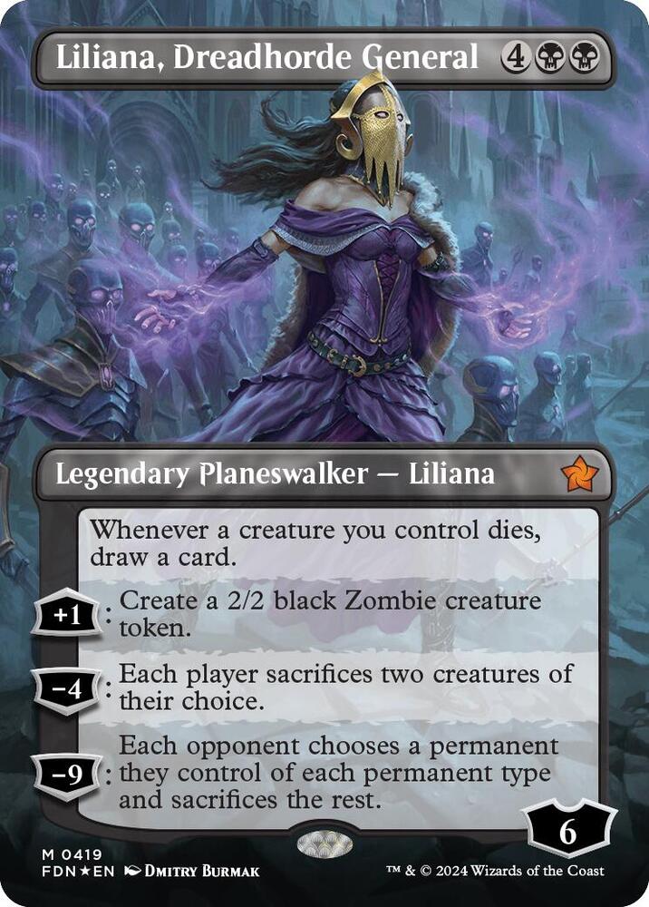 Liliana, Dreadhorde General (Borderless) (Mana Foil) (419) [Foundations]