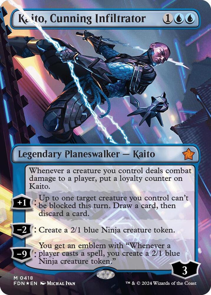 Kaito, Cunning Infiltrator (Borderless) (Mana Foil) (418) [Foundations]