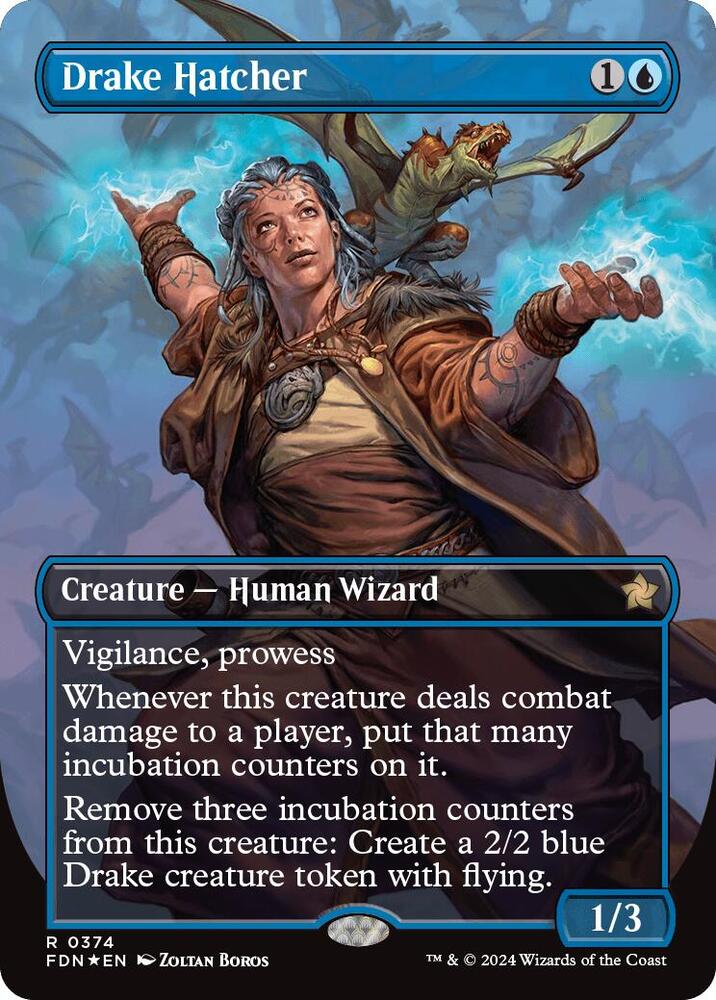 Drake Hatcher (Borderless) (Mana Foil) (374) [Foundations]