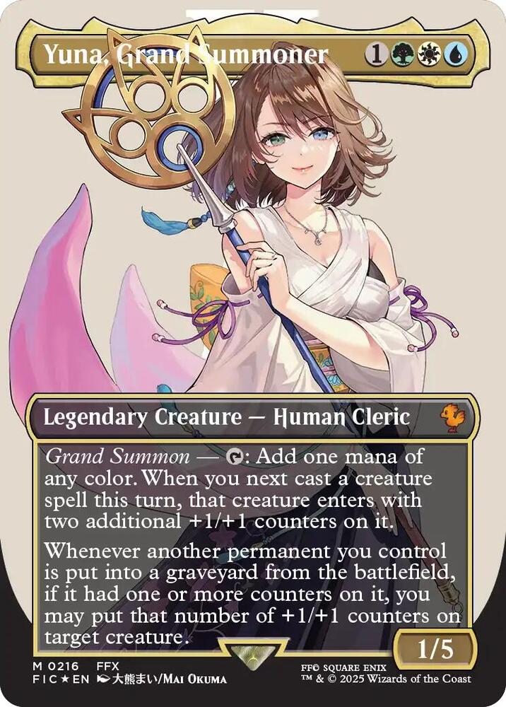 Yuna, Grand Summoner (Borderless) (Surge Foil) (216) [Final Fantasy Commander]