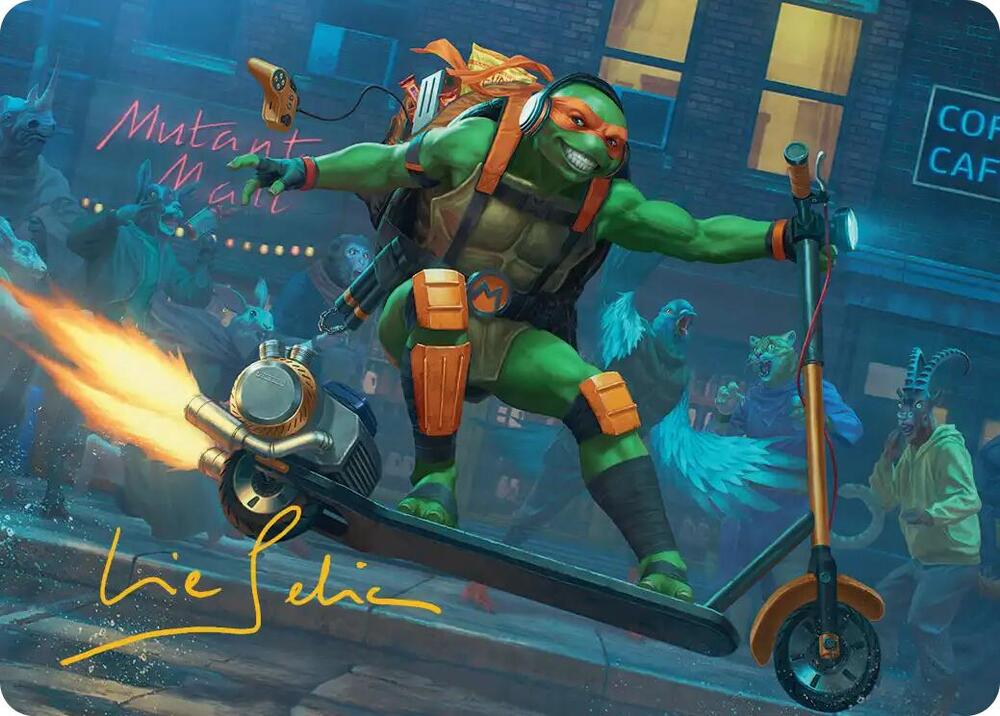 Michelangelo, On the Scene Art Card (Gold-Stamped Signature) (49) [Teenage Mutant Ninja Turtles Art Series]